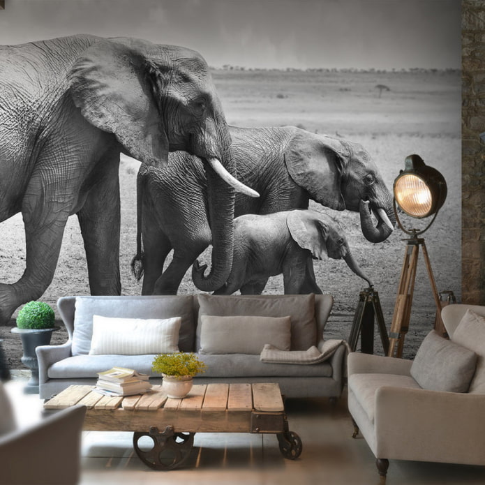 Schwarz-Weiß-Fototapete im Interieur