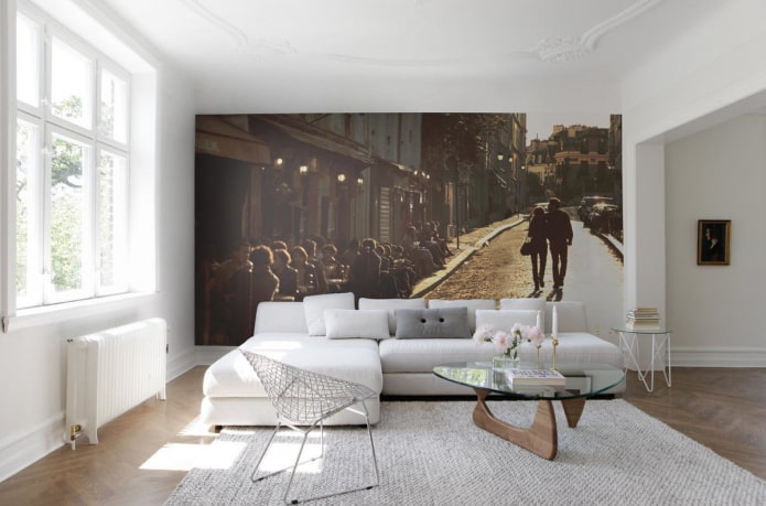 Weiße Fototapete im Wohnzimmer