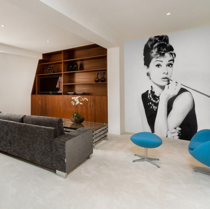 Schwarz-Weiß-Fototapete im Interieur