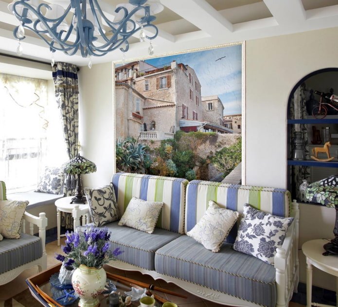 Fototapete im Wohnzimmer im Provence-Stil