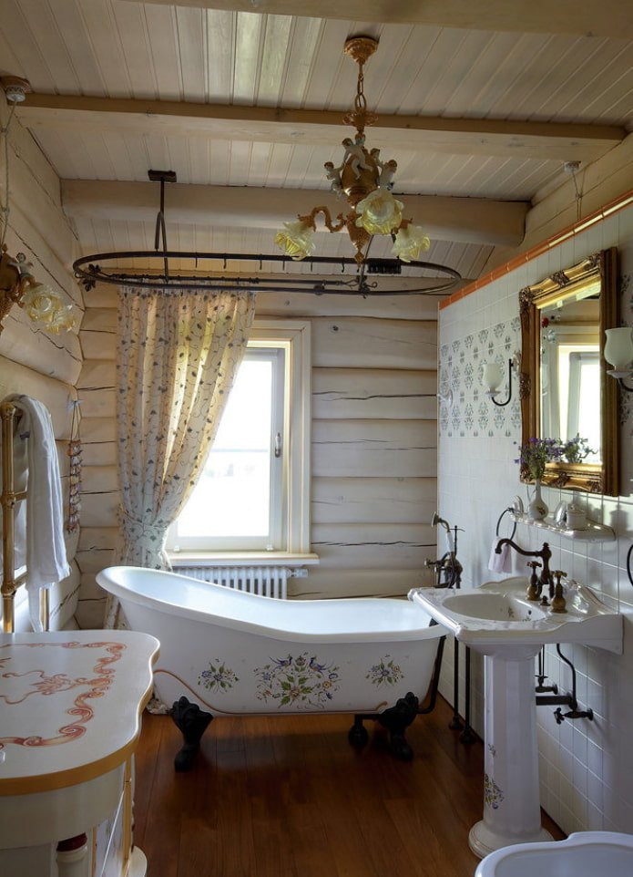 Badezimmer in einem Holzhaus