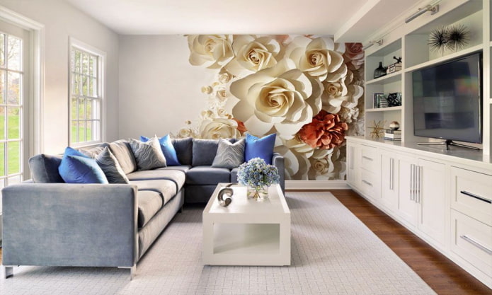 3D-Tapete mit Blumen im Wohnzimmer