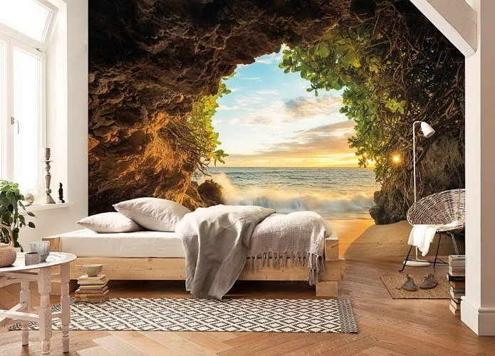 3D-Tapete mit Natur im Schlafzimmer
