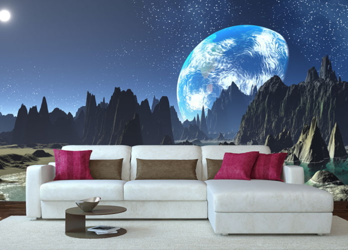 3D-Weltraum-Tapete für ein Wohnzimmer