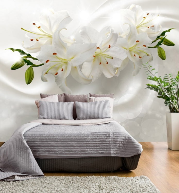 3D-Tapete mit Blumen im Schlafzimmer