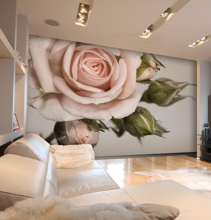 3D-Tapete mit Blumen im Wohnzimmer