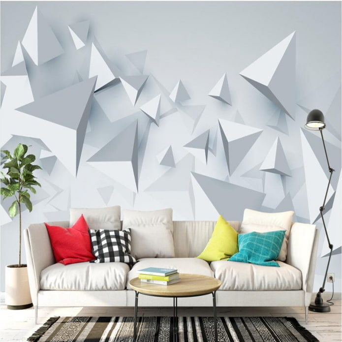3D-Tapete mit Geometrie im Wohnzimmer