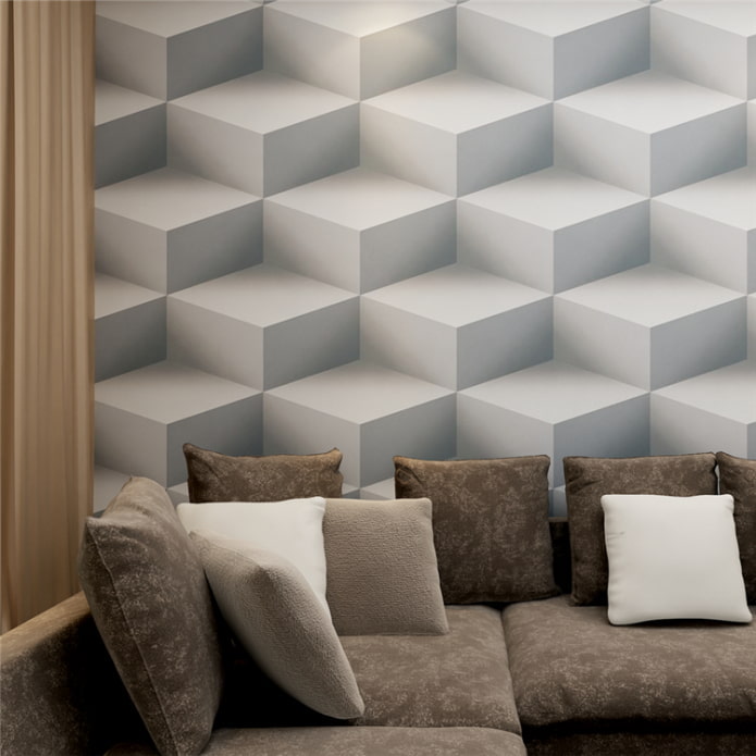 3D-Tapete mit Geometrie im Wohnzimmer