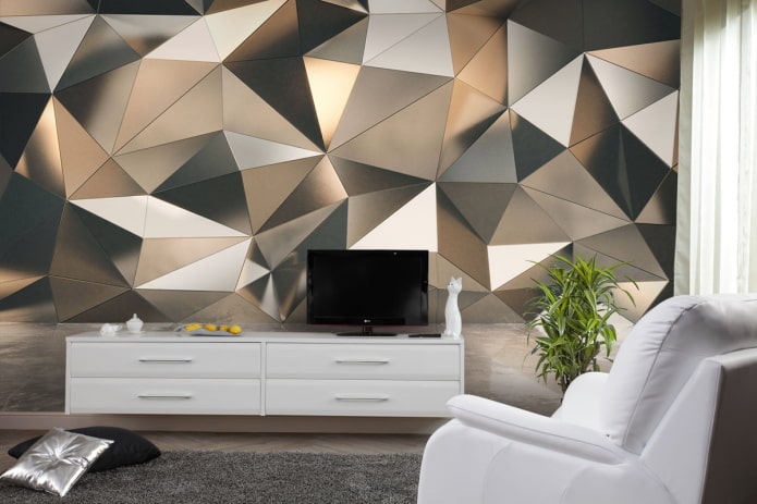 3D-Tapete an der Wand hinter dem Fernseher