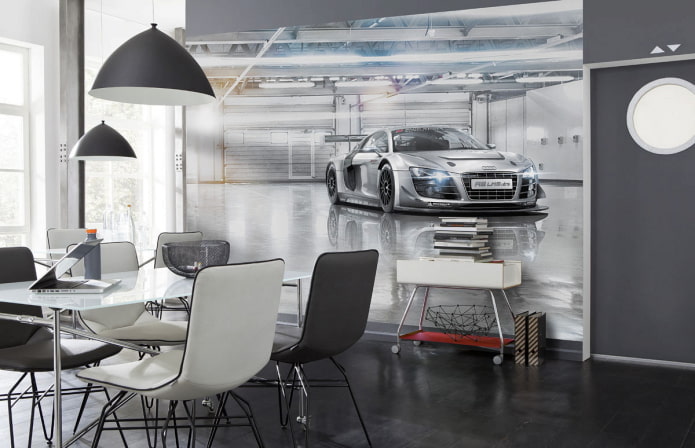 3D-Fototapete mit einem Auto im Esszimmer