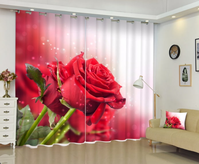3D-Vorhänge mit Rosenbild