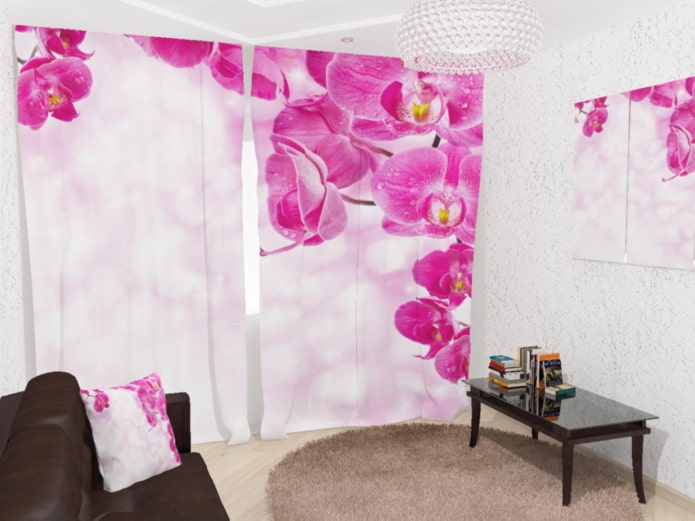 3D-Vorhänge mit Orchideenbild
