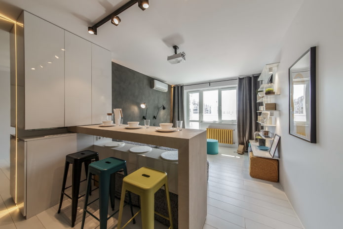 einziehbare Bartheke im Wohnzimmer
