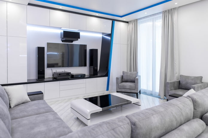 Wohnzimmer in Weißtönen im Stil von Hightech