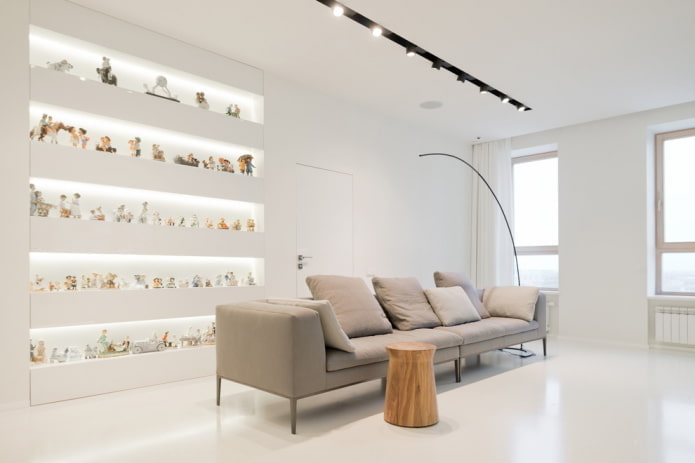 Wohnzimmer in Weißtönen im Stil des Minimalismus