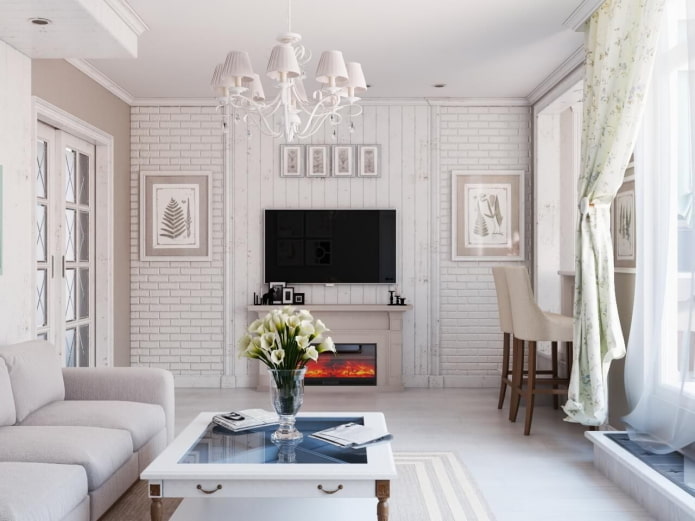 Wohnzimmer in Weißtönen im Provence-Stil