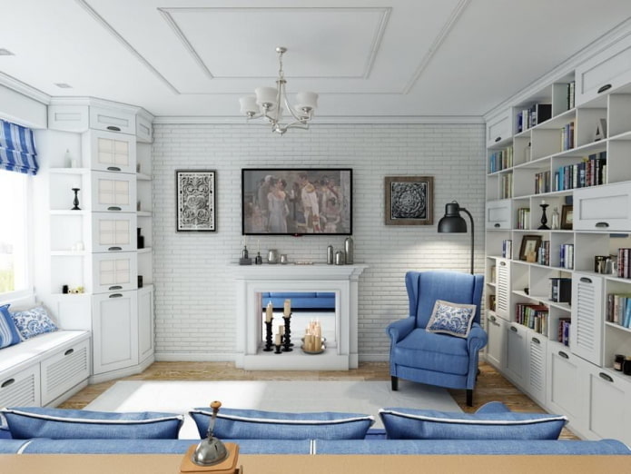 Wohnzimmer in Weißtönen im Provence-Stil