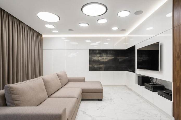 Wohnzimmer in Weißtönen im Stil des Minimalismus