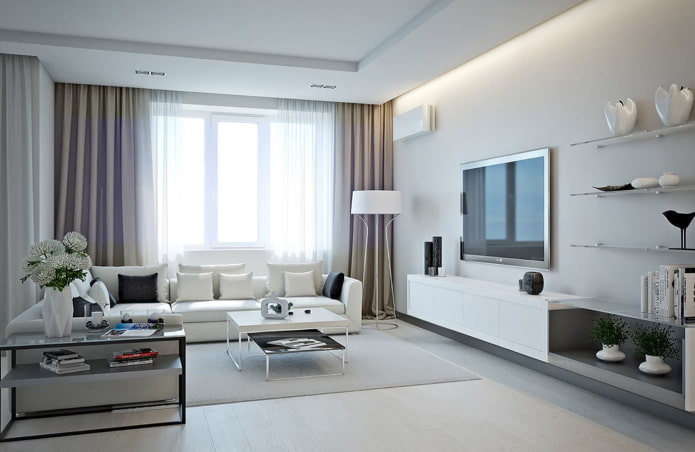 Vorhänge im Wohnzimmer in Weißtönen
