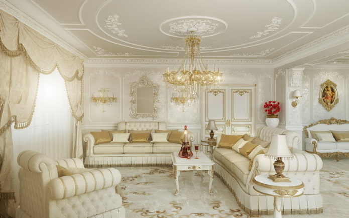 Wohnzimmer in Weißtönen im klassischen Stil
