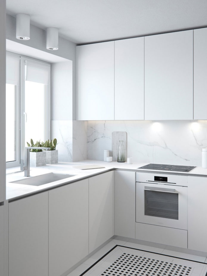 weiße Küche im minimalistischen Stil