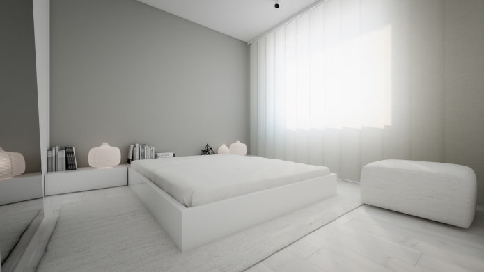 Weißes und graues Schlafzimmerinterieur