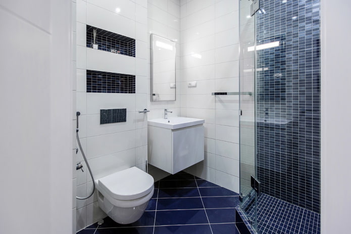 Weiß-blaues Badezimmer-Interieur