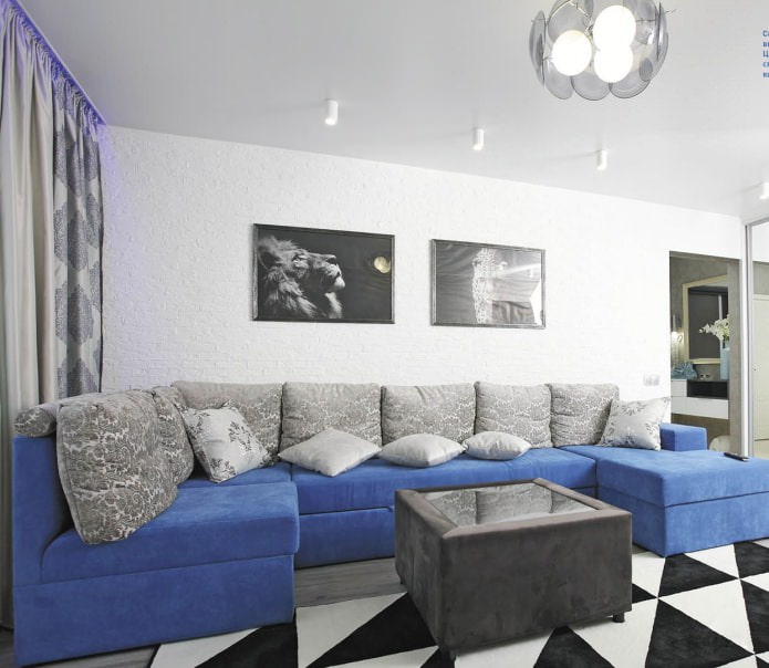 Weiße Ziegeltapete im Wohnzimmer