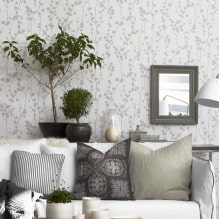 Weiße und schwarz-weiße Tapeten im Wohnzimmer: 55 Fotos im Innenraum-9