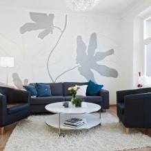 Weiße und schwarz-weiße Tapeten im Wohnzimmer: 55 Fotos im Innenraum-12