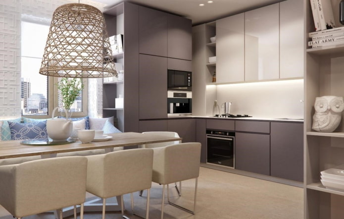 Kücheninterieur in Grau-Beige-Tönen