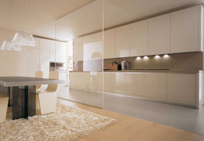 Beige Kücheneinrichtung im minimalistischen Stil