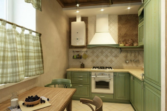Kücheninterieur in Beige- und Grüntönen