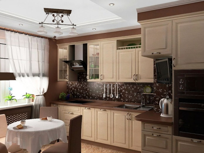 Kücheninterieur in Beige- und Brauntönen