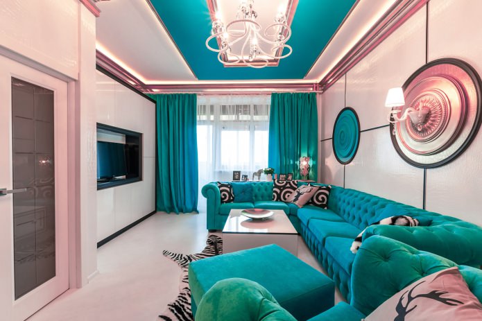 Türkis- und Pink-Wohnzimmer
