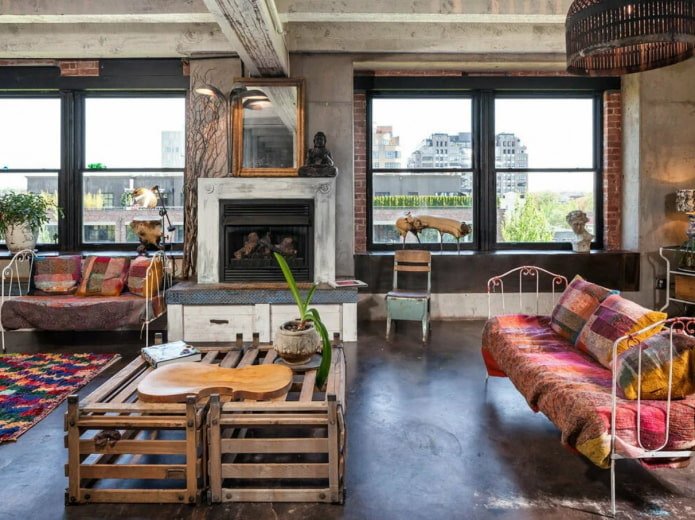 eine Mischung aus Boho- und Loft-Stilen