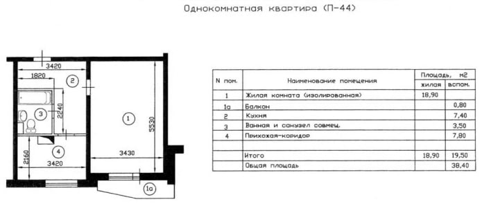 Grundriss 1-Zimmer-Serie P-44