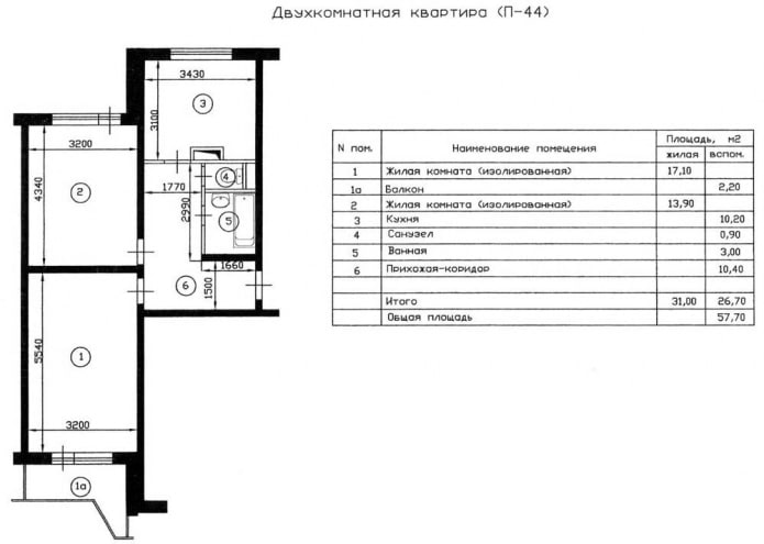 Grundriss einer 2-Zimmer-Wohnung, Serie P-44