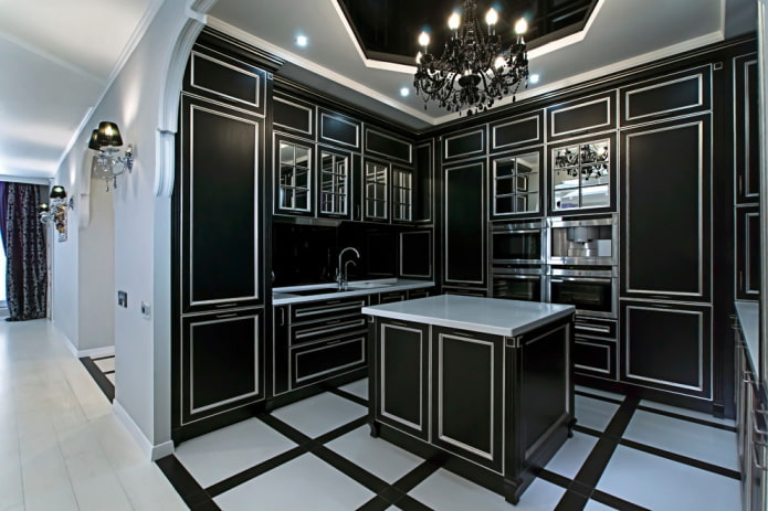 schwarze Küche im Art-Deco-Stil