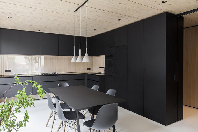 schwarze Küche im minimalistischen Stil