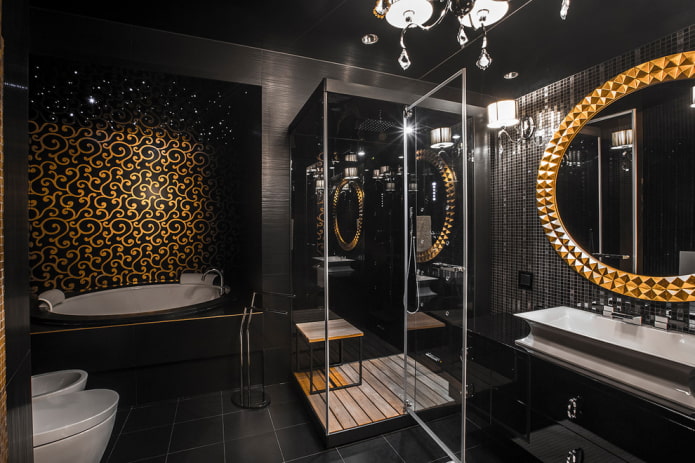 Schwarz-goldenes Badezimmer
