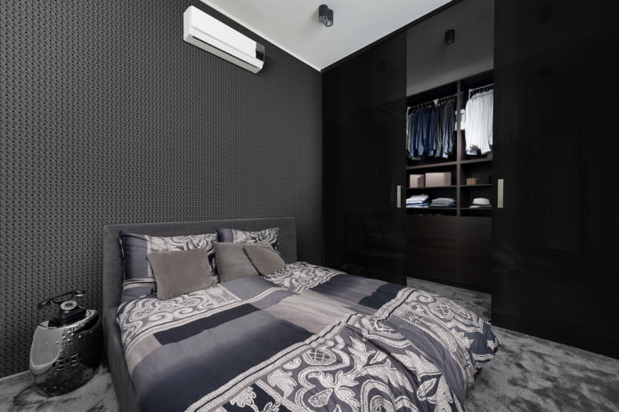 Möbel im Schlafzimmer in Schwarztönen