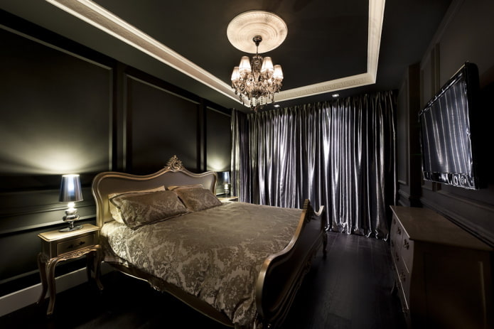 Möbel im Schlafzimmer in Schwarztönen