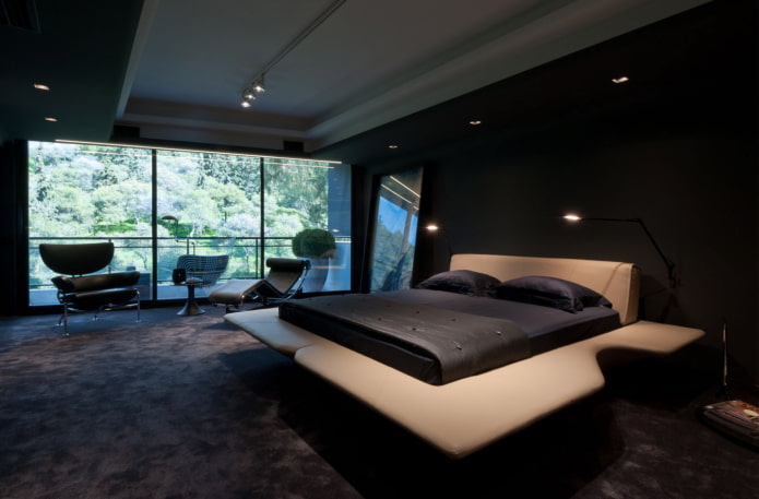 schwarzes Schlafzimmer im Hightech-Stil