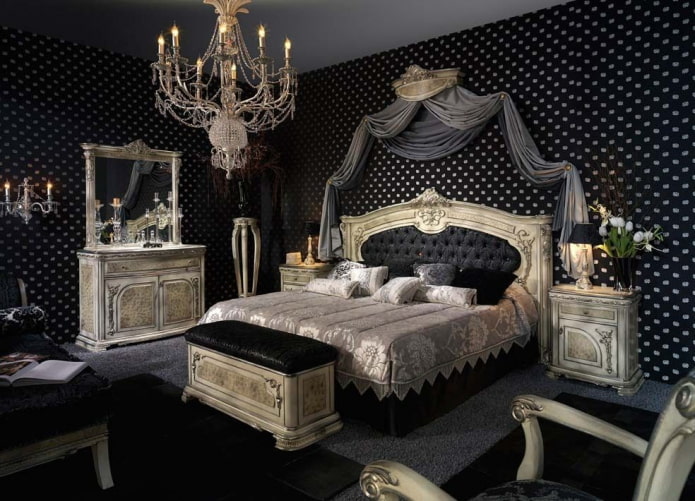 schwarzes Schlafzimmer im Barockstil
