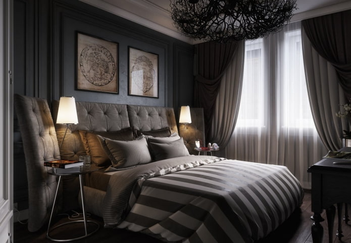 schwarzes Schlafzimmer im Art-Deco-Stil