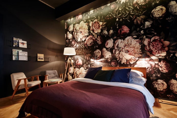 Schlafzimmer-Innenarchitektur in Schwarztönen