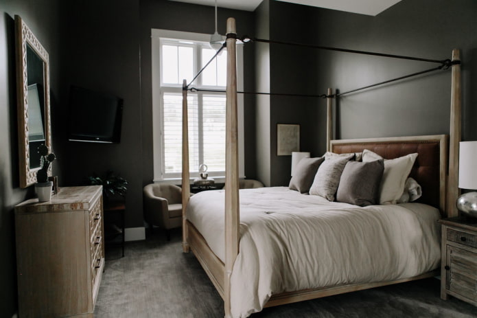 Schwarzes Schlafzimmer-Innendesign