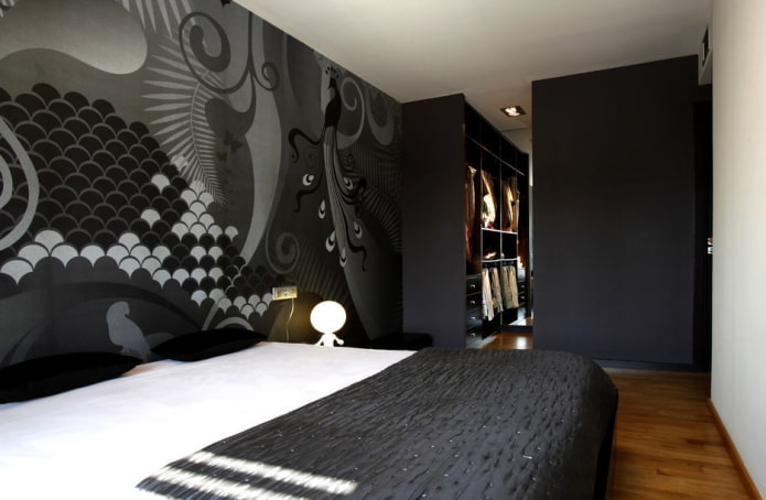 Schwarzes Schlafzimmer-Innendesign