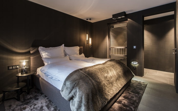schwarzes Schlafzimmer-Innendesign